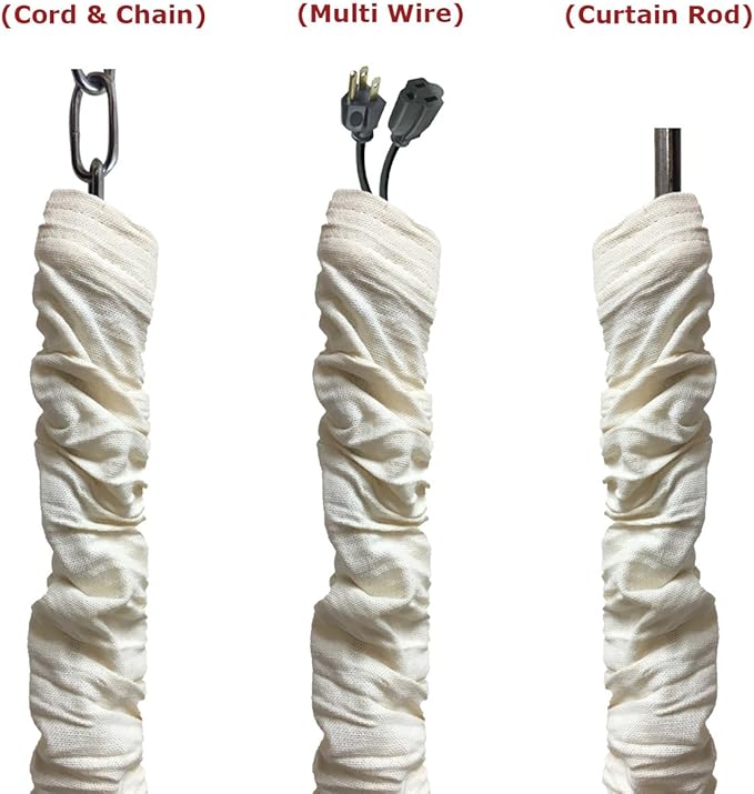 Royal Designs, Inc. Cord & Chain Cover 4 ft Silk Type Fabric, Chandelier Pendant Lighting Chain & Cable Management, Touch Fastener, Linen Eggshell - 2 Pack