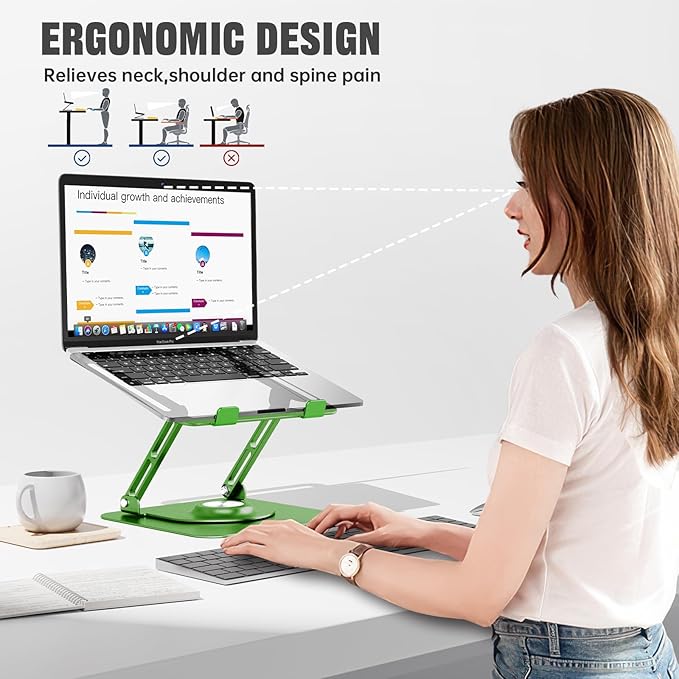 Laptop Stand for Desk, Adjustable Computer Stand with 360° Rotating Base, Ergonomic Laptop Riser for Collaborative Work, Foldable & Portable Laptop Stand, fits for All 10-16" Laptops