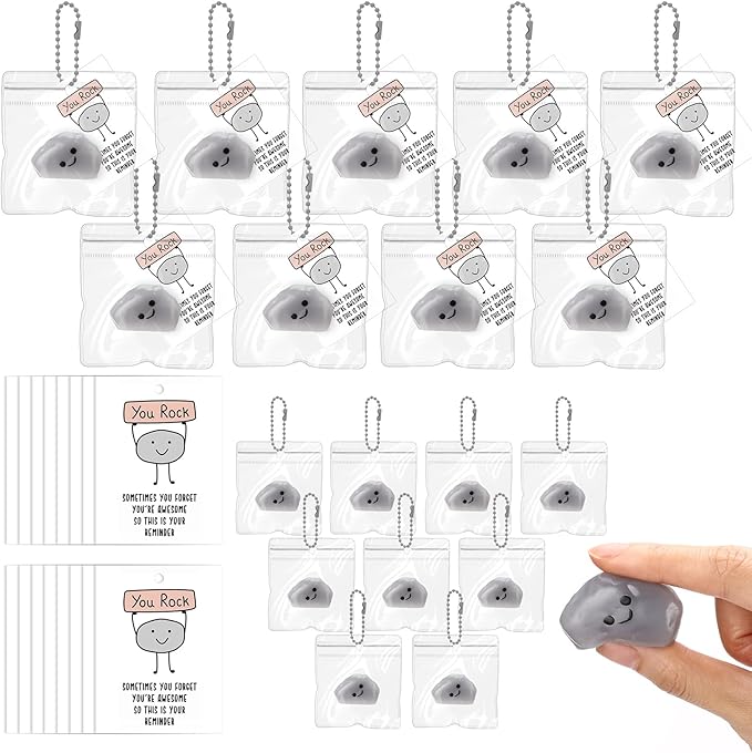 Wettarn 30 Sets You Rock Stress Balls with Inspirational Support Cards Stone Foam Relief Toy Teacher Thank You Gifts Employee Appreciation Gift for Coworker Staff Office Student Reward Party Favor