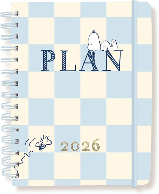 18 Month Planner/Calendar by Graphique, July 2025 – Dec. 2026 Checkerd Peanuts Hardbound Spiral Planner, Monthly Tabs, Holidays, Reminder Stickers, 6” x 8”