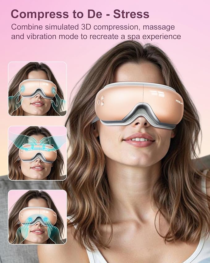 Eye Massager with Heat & Bluetooth Music, Relaxation Gift for Women, Help Alleviate Eye Strain, Promote Better Sleep, Comfortable and Soothing Eye Care Device (Pink)