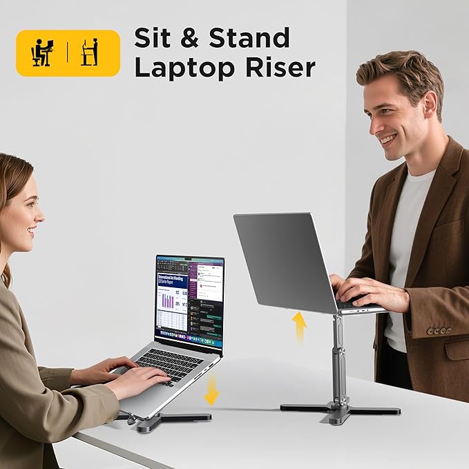 FoldWise X Premium Laptop Stand for Desk - 100% Aluminum, Portable & 360° Rotating - Adjustable Height & Angles Laptop Riser - Sturdy & Foldable MacBook Stand Compatible with All 11-18” Devices