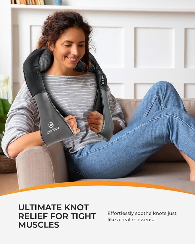 CooCoCo Shiatsu Neck Massager -4D Kneading Back Massager with Heat, Birthday Day Gifts for Dad/Women/Men, Deep Kneading Electric Massage Pillow, Massagers for Back and Neck Shoulder