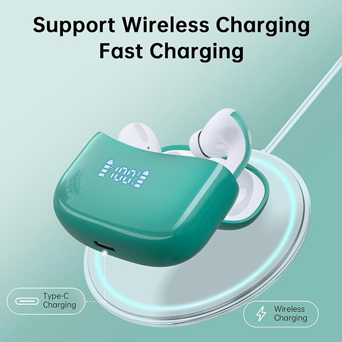 Wireless Earbuds, Bluetooth Ear Buds Headphones, 60H Long Playtime, Stereo Deep Bass, LED Power Display, IPX7 Sport Waterproof, Lightweight in-Ear Earphones with Mic for iPhone Android PC TV Computer