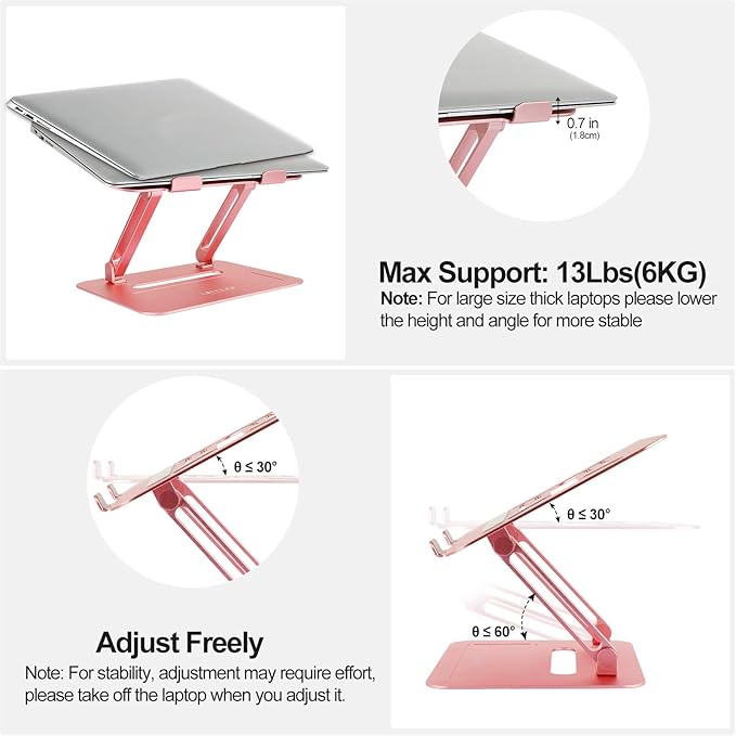 Urmust Adjustable Laptop Stand for Desk Aluminum Computer Stand for Laptop Riser Holder Notebook Stand Compatible with MacBook Air Pro Ultrabook All Laptops 11-17 inch (Rose Gold)