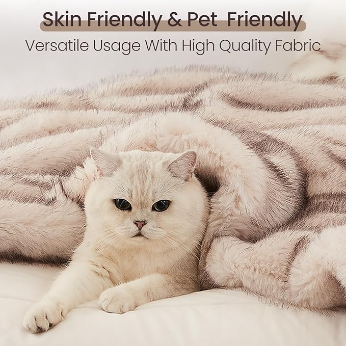 L'AGRATY Faux Fur Throw Blanket: 60''x 80'' Luxury Fluffy Plush Thick Faux Fur Blanket for Bed Couch Sofa - Cozy Soft Fuzzy Blankets for Women Man: Minky Couture Decoration Blanket (Taupe Brown)