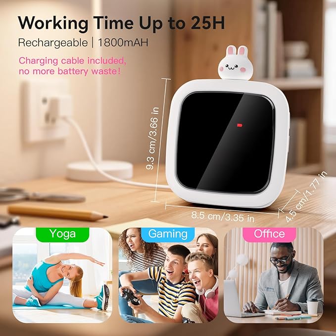 Yunbaoit Digital Visual Timer for Kids, Rechargeable 99-Minute Silent Countdown Timer with 19 Ringtones, 9 Optional DIY Color Carrot Display, Time Management Tool with Pause Function (Rabbit)