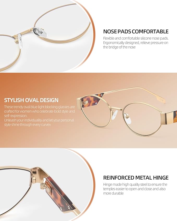 JIM HALO Trendy Oval Blue Light Glasses for Woman Men, Retro Round Computer Screen Blocker Glasses Eyes Protection UV400