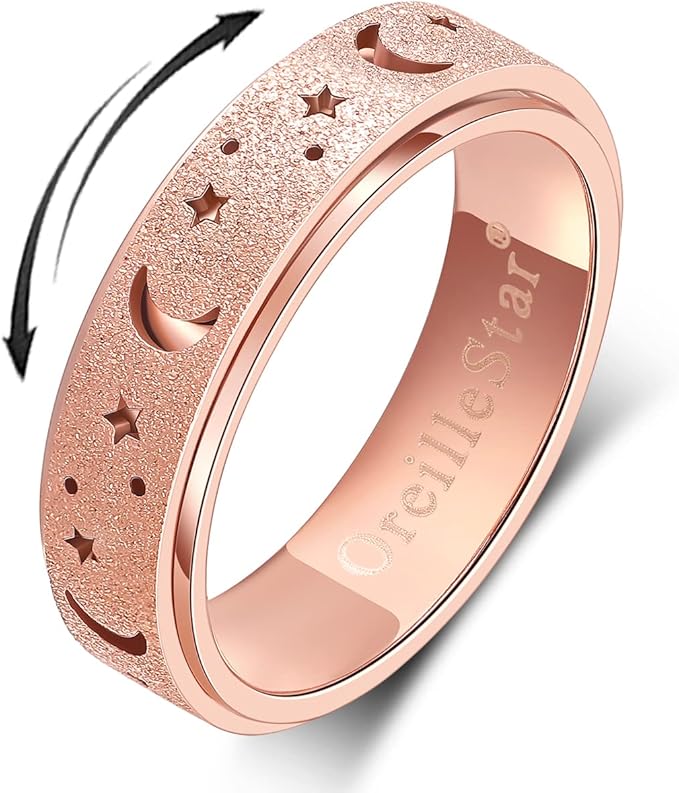 Anxiety Ring for Women Spinner Ring Fidget Ring Fidget Toys Adults Stainless Steel Spinner Rings for Anxiety Fidget Rings for Women Anxiety Fidget Ring Rose Gold Size 8