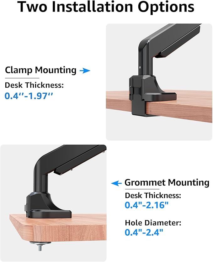 MOUNTUP Single Monitor Mount fits 43 42 40 39 37 34 32 27 inch Ultrawide Screen, Holds 6.6-33lbs, Computer Monitor Arm Desk Mount, Heavy Duty Gas Spring Monitor Stand with C-clamp/Grommet Base