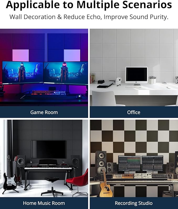 12 Pack Acoustic Panels Square Soundproof Wall Panels 12"X12"X0.4" Self-adhesive Sound Proof Panels for Walls High Density Acoustic Foam Panels for Home, Door, Office, Reccording Studio Black