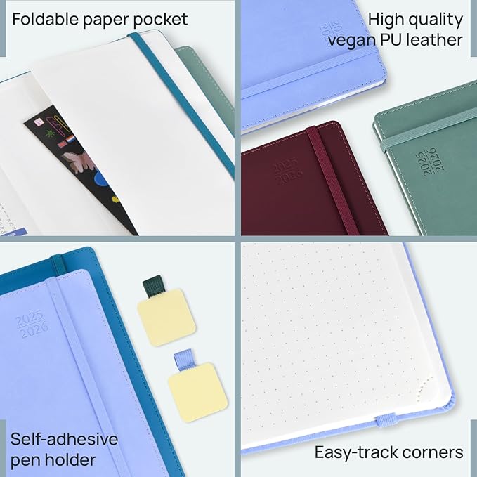 POPRUN Weekly Planner 2025-2026, 7.25'' x 8.5'', 15-Minute Hourly Appointment Book (July 2025-June 2026) with PU Leather Softcover, Monthly Tabs, Inner Pocket - Soft Pink