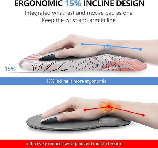 Mouse Pad Wrist Support, 2 in1 Keyboard Wrist Rest+ Ergonomic Mouse Pad, Non-Slip Wrist Rest for Computer Keyboard, Made Easy Typing & Relieve Wrist Pain(Leaf