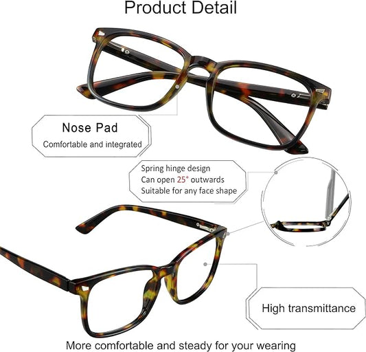 YEIN Bifocal Reading Glasses with Blue Light Blocking Lenses, Bifocal Reader for Women and Men, Vintage Square frame with Spring Hinge (+0.00/+1.25 magnification)