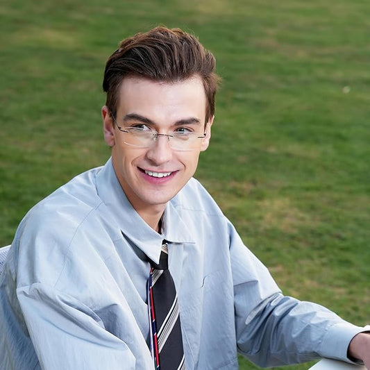 Cyxus Titanium Small Rectangle Glasses for Men Blue Light Blocking Eyewear Ultralight Anti Eye Strain Rimless Eyeglasses Reduce Headache Gunmetal Frames