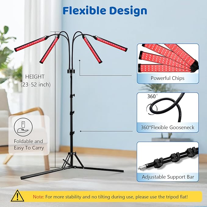 Red & Blue Light Therapy Lamp with 180 LEDs, 3-in-1 Chip, 415nm, 660nm, 850nm for Face & Body