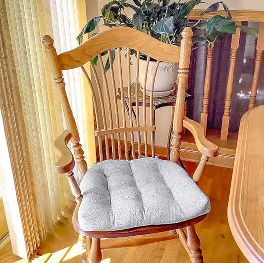 Barnett Home Decor Tibet Grey Dining Chair Pad with Ties - Medium Size 18 Chair Cushion - Latex Foam Fill - Machine Washable, 100% Cotton, Made in USA (Gray Mandalas)