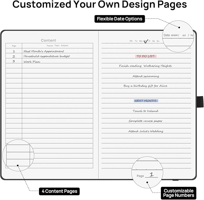 Lined Journal Notebooks for Work, Travel, College, A5 Size 100 GSM Thick Paper, Classic Ruled Journaling Notebook, Hardcover Notepad for Writing 160 Pages, 5.5 x 8.3 inch, Black