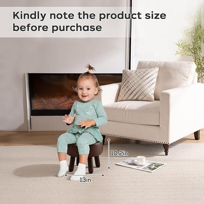 Small Foot Stool Ottoman, Round Pouf Foot Rest, Footstool Ottomans with Rubber Legs Under Desk, Faux Leather Footrest for Couch, Living Room, Bedroom, Office, 13''L x 13''W x 10.2''H, Coffee