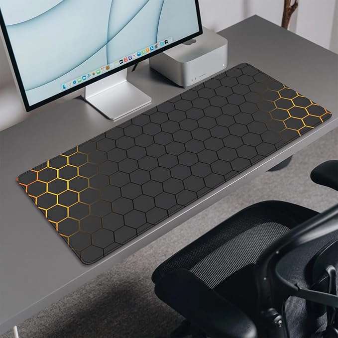 Black Gold Honeycomb Mouse Pad Desk Pad,Extended Gaming Mouse Mat,Stitched Edges Non-Slip Waterproof Rubber Base Mousepad for Office Desk Mat(27.5X11.8 in)