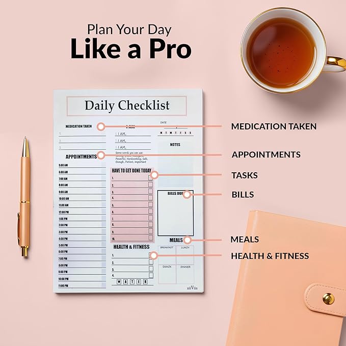 ADHD Planner for Adults & Women - 2025, 2026 Productivity Planner & Daily To Do List & Task Notepad, Neurodivergent Tools for Adults, Undated Full Focus Organization Pad with 50 Tear-Off Sheets, 8.5 x 11 Inch