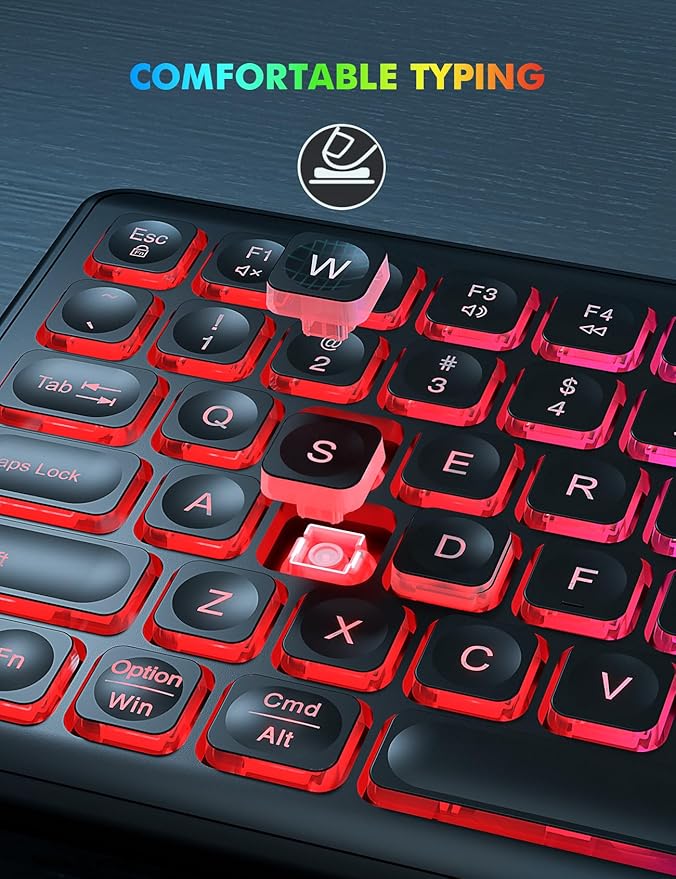 Wireless Keyboard and Mouse Combo - RGB Backlit, Rechargeable & Light Up Letters, Full-Size, Ergonomic Tilt Angle, Sleep Mode, 2.4GHz Quiet Keyboard Mouse for Mac, Windows, Laptop, PC