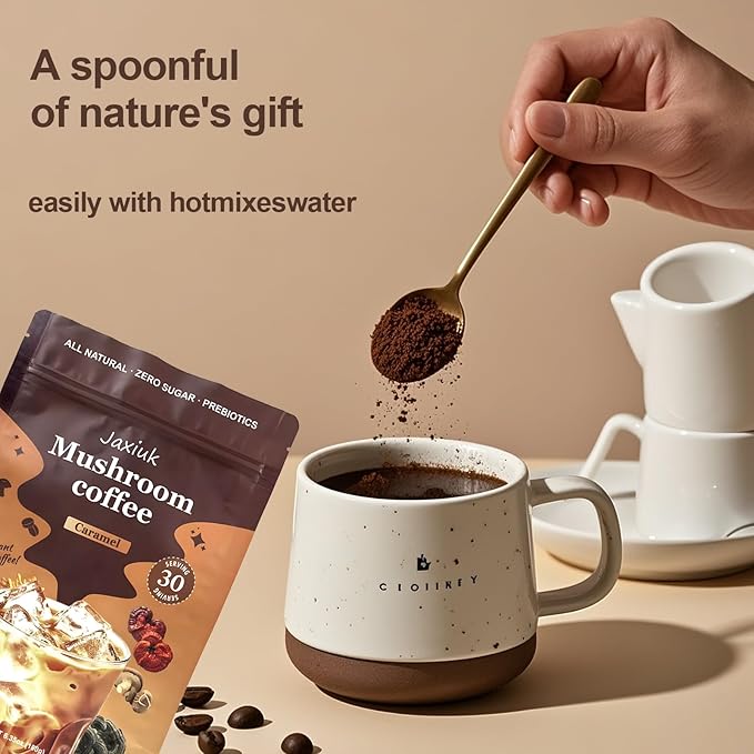 2025 NEW Mushroom Coffee, Organic 6 Mushrooms with Lion's Mane, Reishi, Cordyceps, Shiitake, King Trumpet & Turkey Tail, Instant Coffee Powder, 30 Servings 1 Pack
