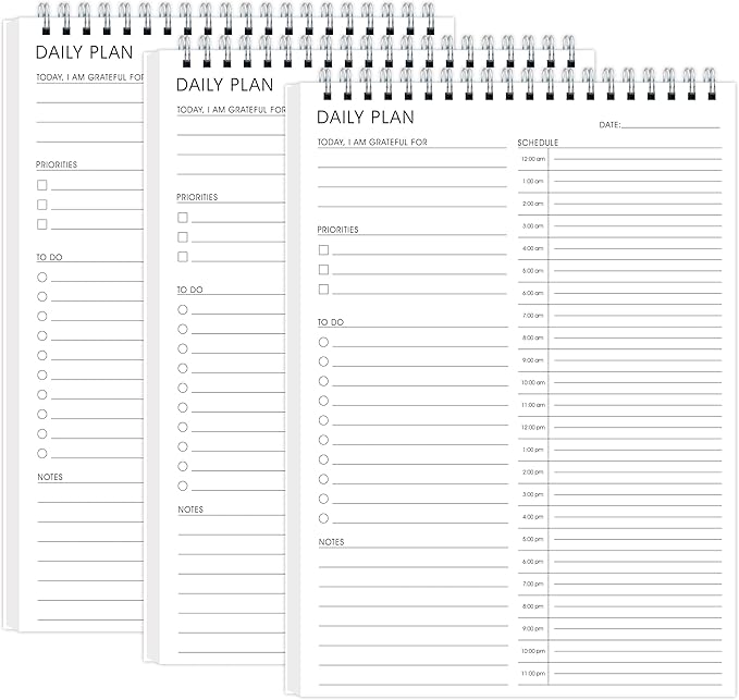 3 Pcs 24 Hour Daily Planner - To Do List for Work & Personal Life, Everyday Productivity Planner, Daily Schedule, 6.5 x 9.8