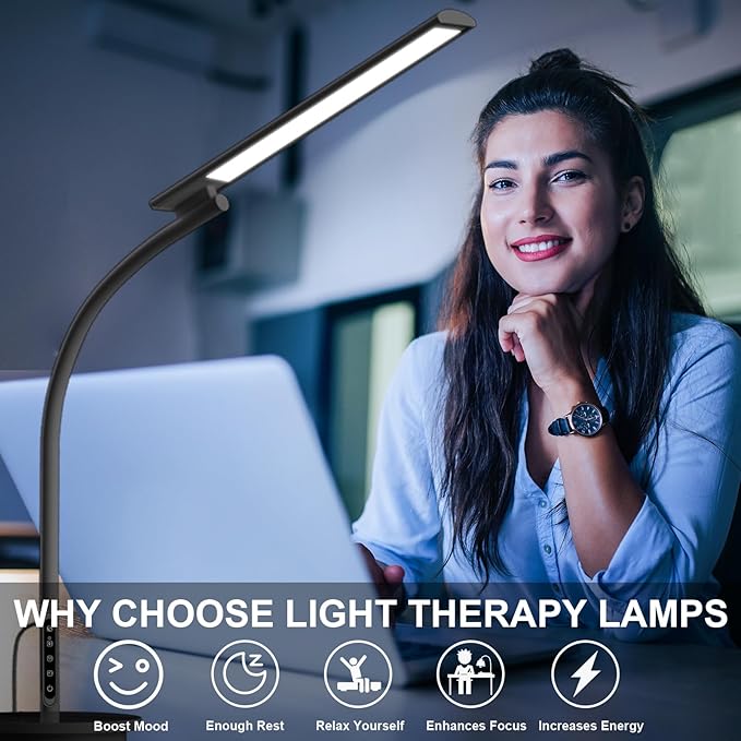 Light Therapy Lamp 10000 LUX UV-Free Happy Lamp,3 Heights Desk & Floor Sun Lamp, 5 Colors & 5 Brightness Levels with Timing Function (Black)