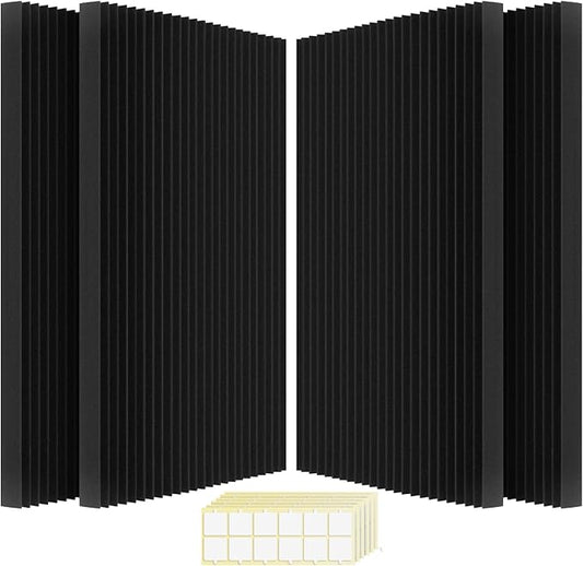 4 PCS Acoustic Foam Panels, 48 x 24 x 2 Inches Sound Proof Foam Panles Soundproofing Noise Cancelling Wedge Panels for Home Office Recoding Studio (Black, 4 Pack)
