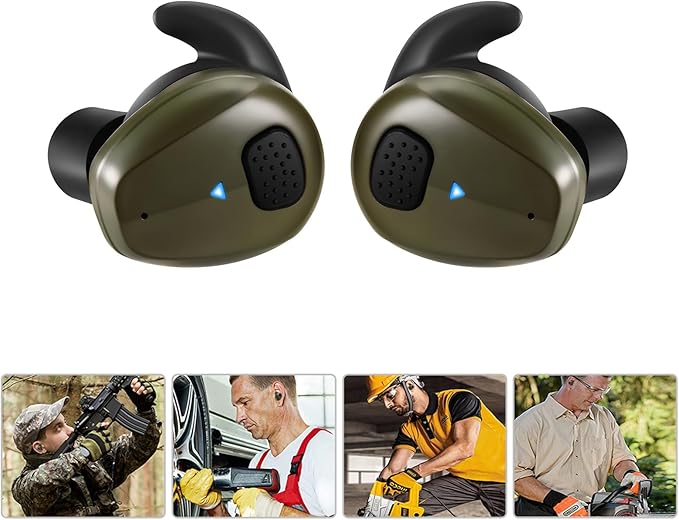 Electronic Shooting Earbuds - Ear Hearing Protection NRR 28dB Bluetooth 5.3 Noise Cancelling & Sound Amplification - Rechargeable Case for Hunting and Range(Green)