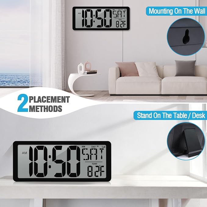 (4.6" Numbers 15 Inch Large Digital Wall Clock Battery Operated-Never Needs Setting!-Easy to Read Numbers-Easy Set-Up Auto DST