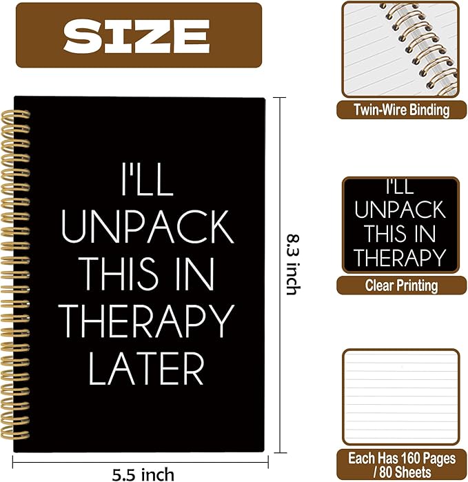CUANFDDSF Mental Health Notebook, Therapy Journal Notebooks for Women, Mental Health Gifts,Writing Pads, I'll Unpack This in Therapy Later Hardcover Spiral Notebook 5.5x8.3 Inch