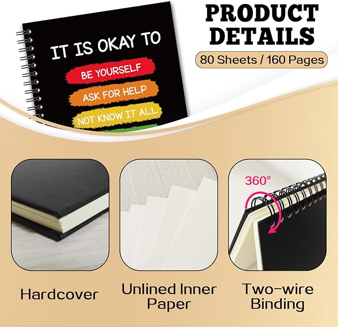 YAZMEEN Inspirational Blank Spiral Notebook(160 Pages) It is Okay to Be Yourself Hardcover Notebook Mental Health Awareness Gift Funny Motivational Gift Journal for Teen Teacher Student Office Work