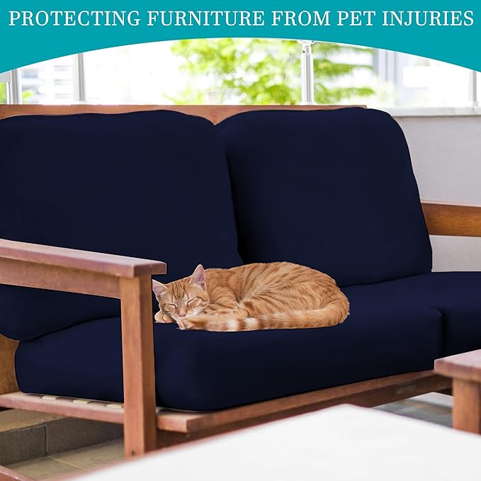 14Pcs Stretch Patio Cushion Covers,Outdoor Couch Covers Replacement,Outdoor Couch & Sofa Slipcovers,for Patio Furniture Cushion Covers,Washable Reusable Furniture Protector (Navy Blue,Cover Only)