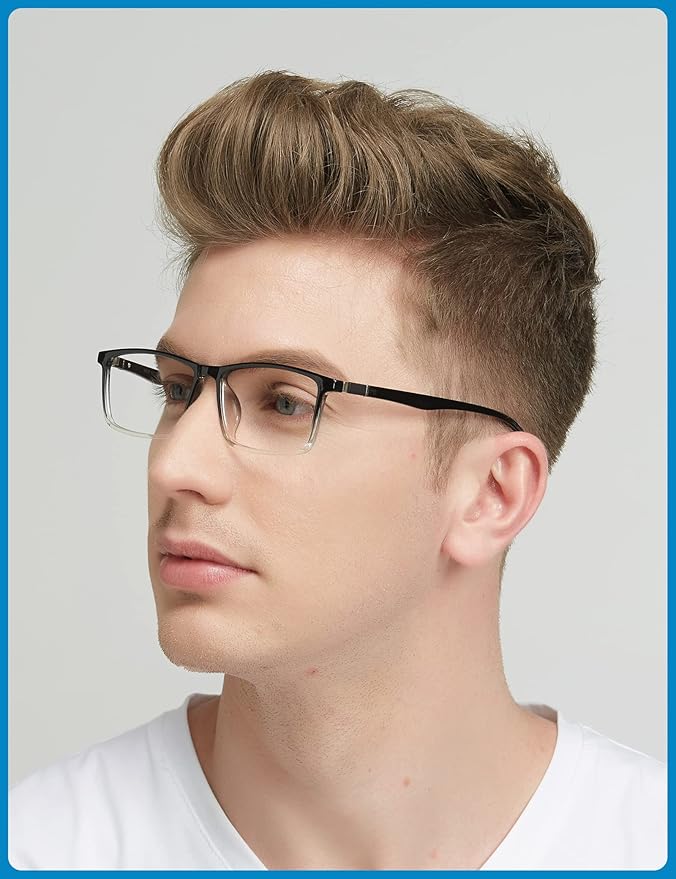 GUDVUE Mens Blue Light Glasses Rectangle Computer Glasses Gaming Glasses, Black/Crystal PRO