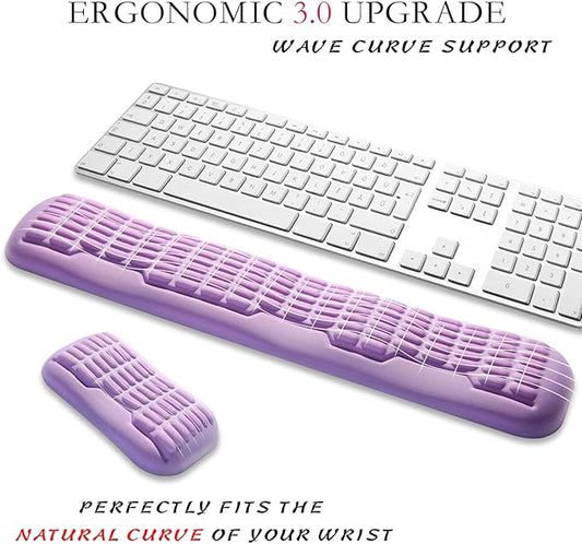UnivoColors Full-Sized Keyboard & Mouse Wrist Rest Set-Ergonomic 3.0 Upgrade,Wave Curve Support,Comfortable Support & Fatigue Relief,Non-Slip Base,Perfect for Work & Gaming(Lavender)