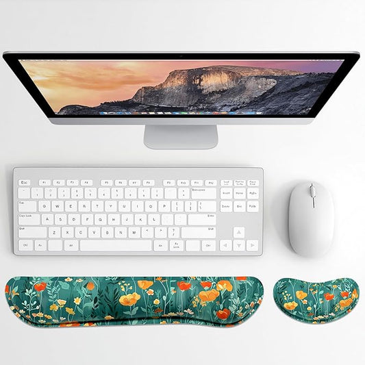 Dapesuom Enlarge Keyboard Wrist Rest Pad, Memory Foam Set Wrist Cushion Support for Easy Typing & Pain Relief, Mouse Wrist Pad, Anti-Slip Wrist Support for Gaming, Computer, Office, Forest Flowers