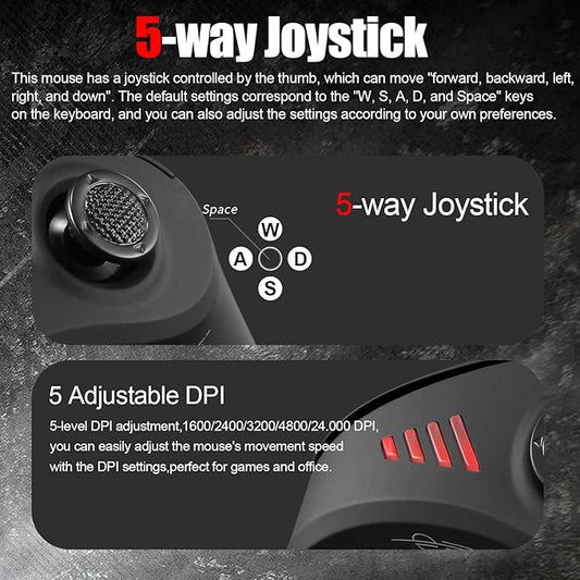 zelotes Bluetooth Wireless Mouse with Joystick,Rechargeable,24.000 DPI,11 Programmable Buttons,RGB,Dual Mode (BT+2.4G USB Receiver),Optical Vertical Ergonomic Gaming Mouse for Laptop,PC,Tablets