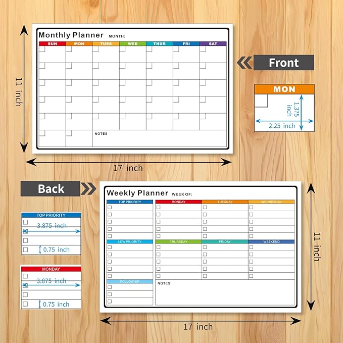 2026 Full Desk Calendar- 11 x 17 Inches,2 Pack Wall/ Desk Calendar 12 Moth of 2 Sided Vertical and Horizontal Reversible , 1 Pack Dry/Wet Erase Monthly and Weekly Planner for Office, School, Home (White)