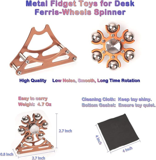 Desk-Fidget-Toys for Ferris-Wheels-Spinner: 4mins Kinetic-Metal-Spinner, Cool-Gadgets-Stuff for Kid Children Teen Adult EDC-Toy, ADHD Tools Stress Relief for Office Home School Men Woman Christmas