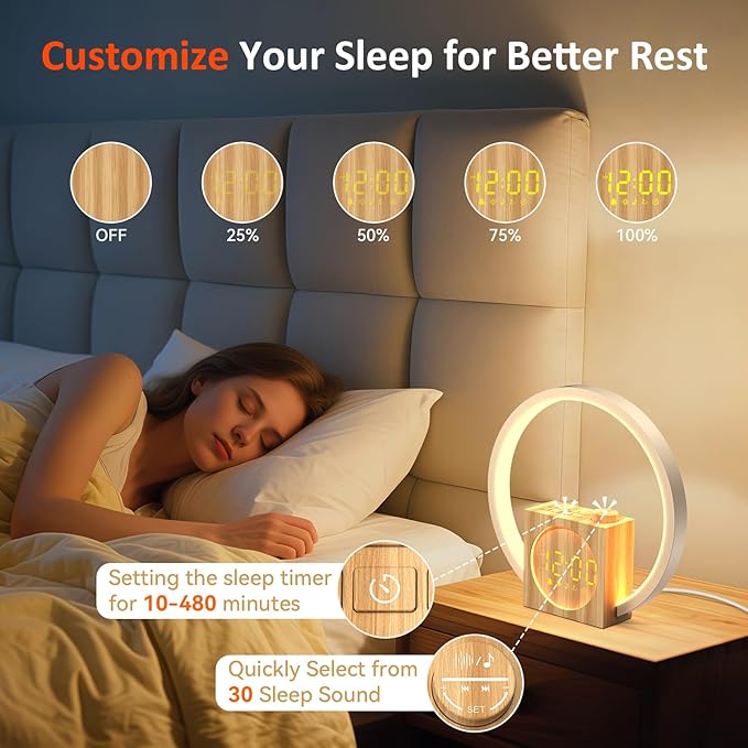 Rohent Sunrise Alarm Clock for Women: White Noise Machine 12 Light Colors, 30 Sleep Sounds, 10 Soft Wake-Up Sounds - Sunrise Lamp with Touch Control for Bedrooms, Yoga, Meditation & Relaxation