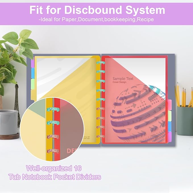 11 -Discbound Pocket Divider with 8 Tabs,1 Set Letter Size Tul Notbook Divider Folder Dis Planner Inserts for for Document Discbound System, Office Home School(8PCS