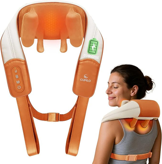 Shiatsu Neck Massager with Heat - Cordless 4D Expert Neck Shoulder Massage for Pain Relief,Upgarded Kneading Massager for Muscle Relaxation, Ideal Gift for Women,Men