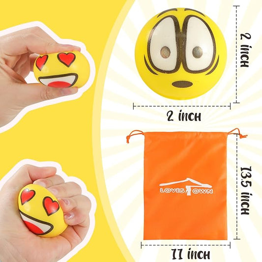 LovesTown Mini Stress Balls, 36PCS 2Inch Smiley Face Stress Balls Yellow Funny Foam Stress Relief Toys for School Carnival Reward Student Prizes