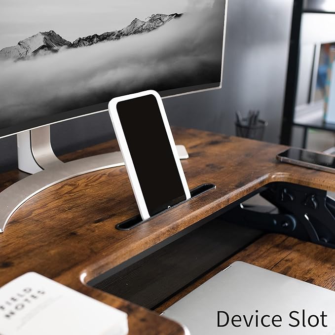 VIVO 36 inch Height Adjustable Stand Up Desk Converter, V Series, Quick Sit to Stand Tabletop Dual Monitor Riser Workstation, Rustic Vintage Brown Top, Black Frame, DESK-V000VN