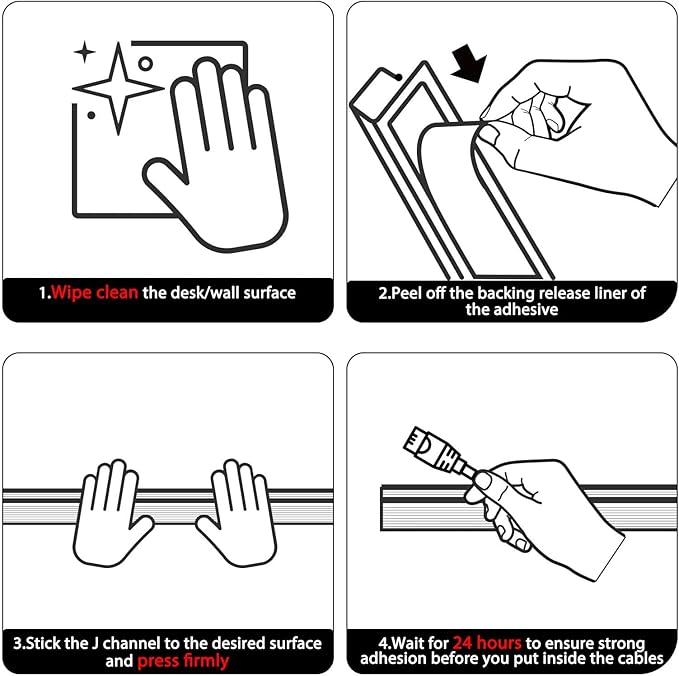 YECAYE 94.2in Cable Management, Cable Organizer,Adhesive Mount Cord Organizer for Desk, Cord Organizer, No-Drill Desk Wire Management for Home Office, Baby proofing, Black