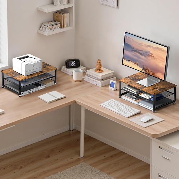 Computer Monitor Stand Riser, Desk Organizers and Accessories, Printer & Laptop Stand, Office Desk Accessories & Desktop Workspace Organizers for Office Supplies (Brown)