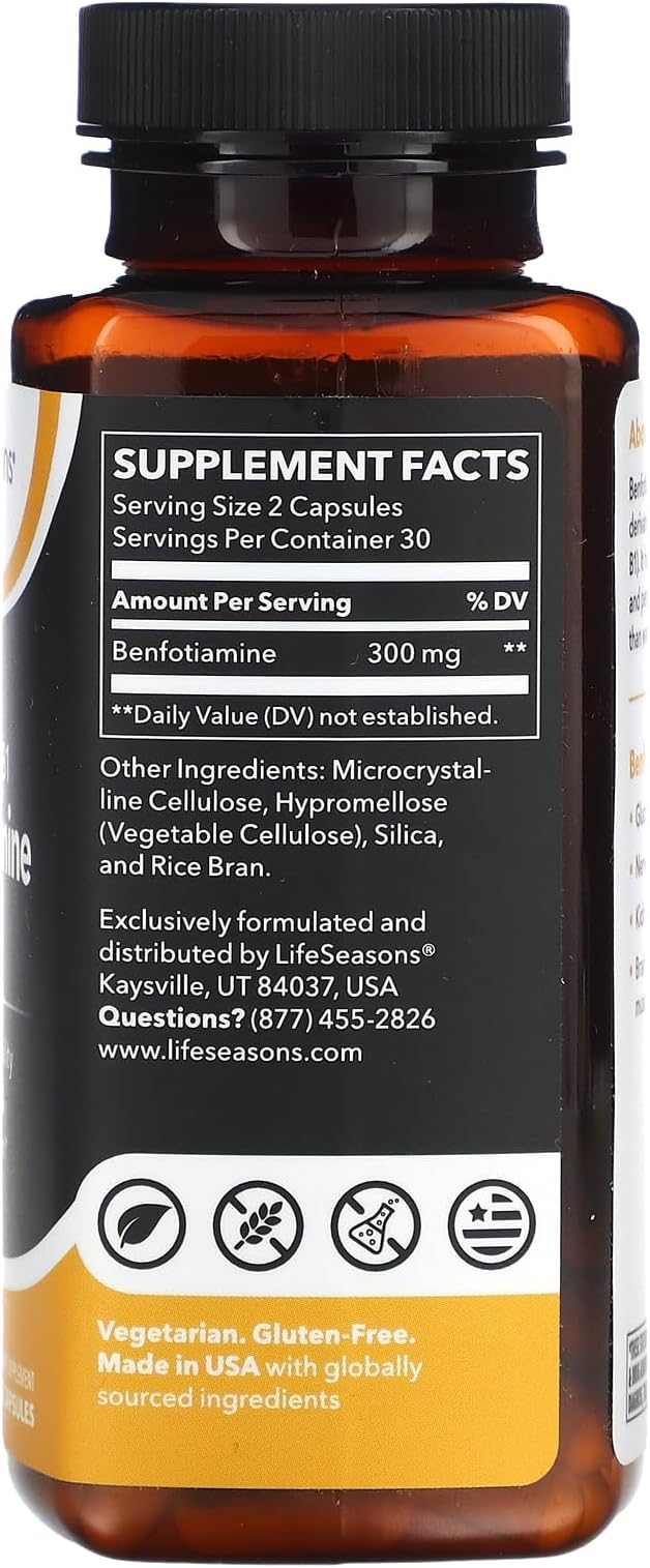 LifeSeasons Essentials Benfotiamine - Fat Soluble B1 - Supports Healthy Circulation & Vision - Enhances Memory & Cognitive Performance - Powerful Antioxidant - 60 Capsules
