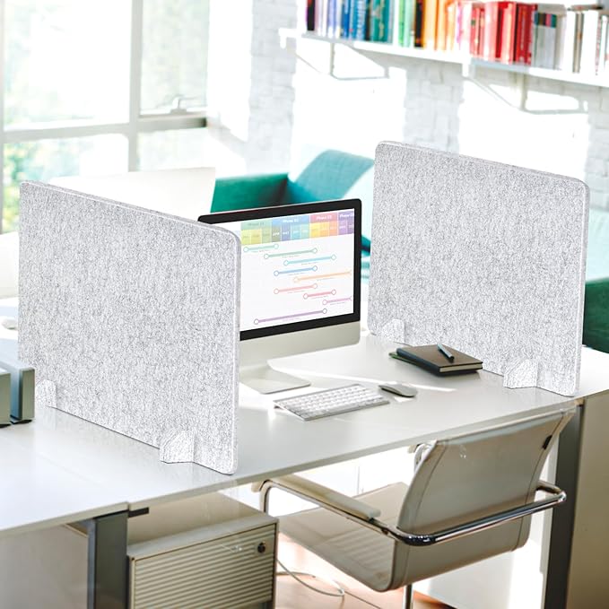 4 Pack Acoustic Desk Dividers - 24" x 20" Freestanding Privacy Panels Set with Noise - Reducing Design Cubicle Sound Proof, Ideal for Office, Classroom, and Home (Silver Gray)